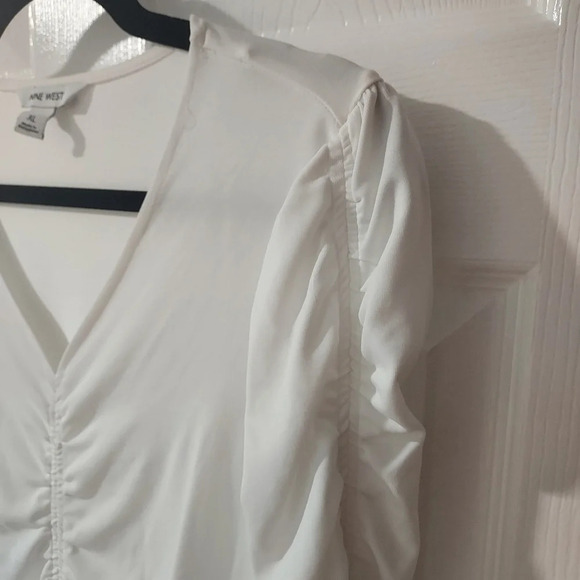 Nine West White Ruched V-Neck Long Sleeve Top in Size XL - Picture 9 of 12